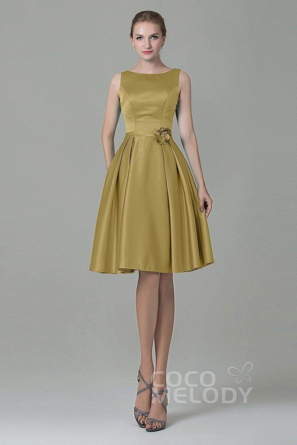 A-Line Knee Length Satin Bridesmaid Dress COZK1500B - COCOMELODY